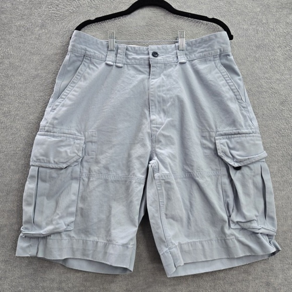 VINTAGE Polo Ralph Lauren Men Shorts 33 Blue Cargo Twill Button 10" Inseam